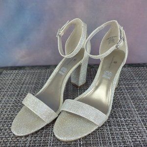 Silver sparkle 2.5" block heels.